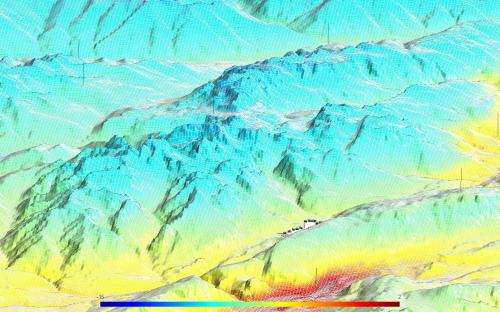 Estimated temperature on a 3D terrain of the Gruppo Brenta